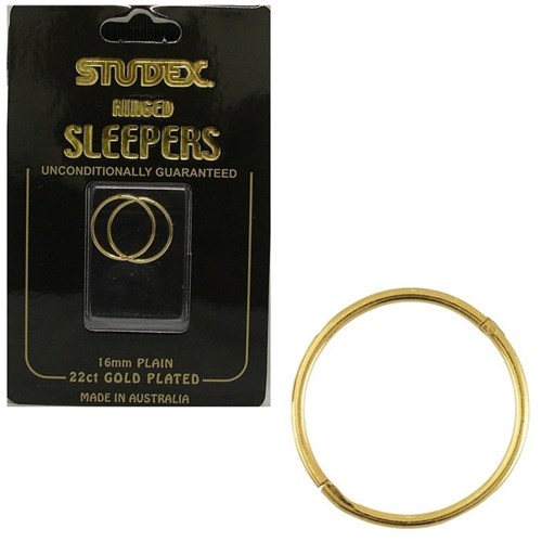 Large Plain Sleepers 16mm 22ct Gold Plated